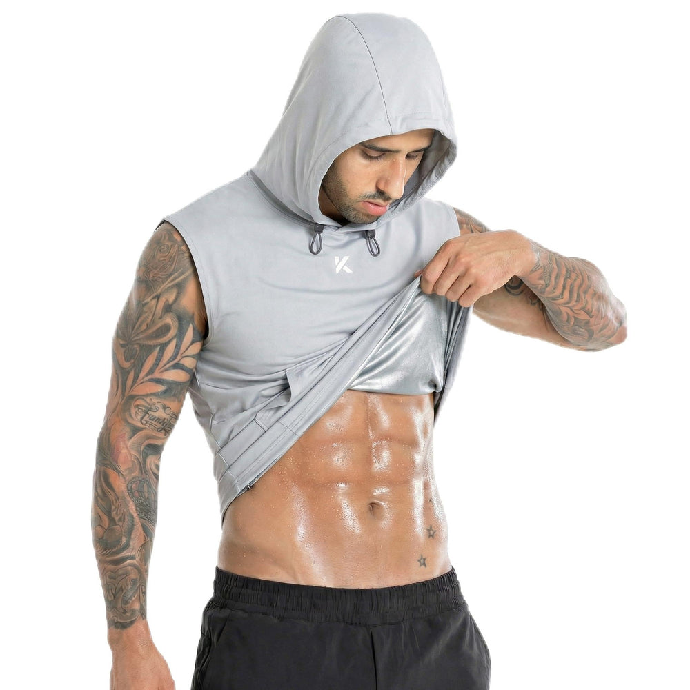 Kewlioo hooded sauna shirt front view showing athletic fit and heat retention
