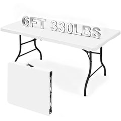 Keycozy front view of 6ft folding table showing sturdy white surface and usable dining area benefit