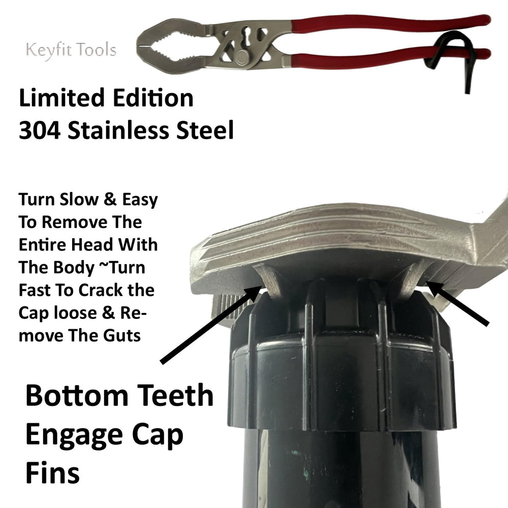 Keyfit Tools bottom teeth close-up engaging cap fins for clean removal