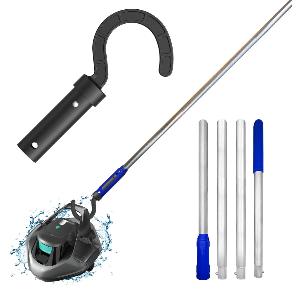 Keyrank front view showing hook and 5.2 ft pole for safe robot lifting