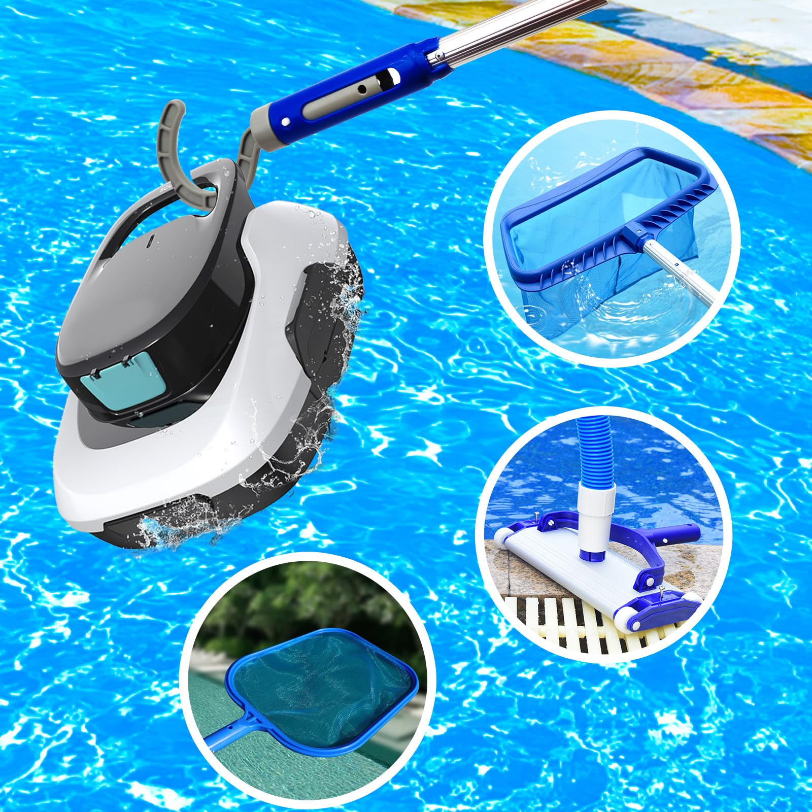 Keyrank hook holding cleaner cord and hose to keep pool area tidy
