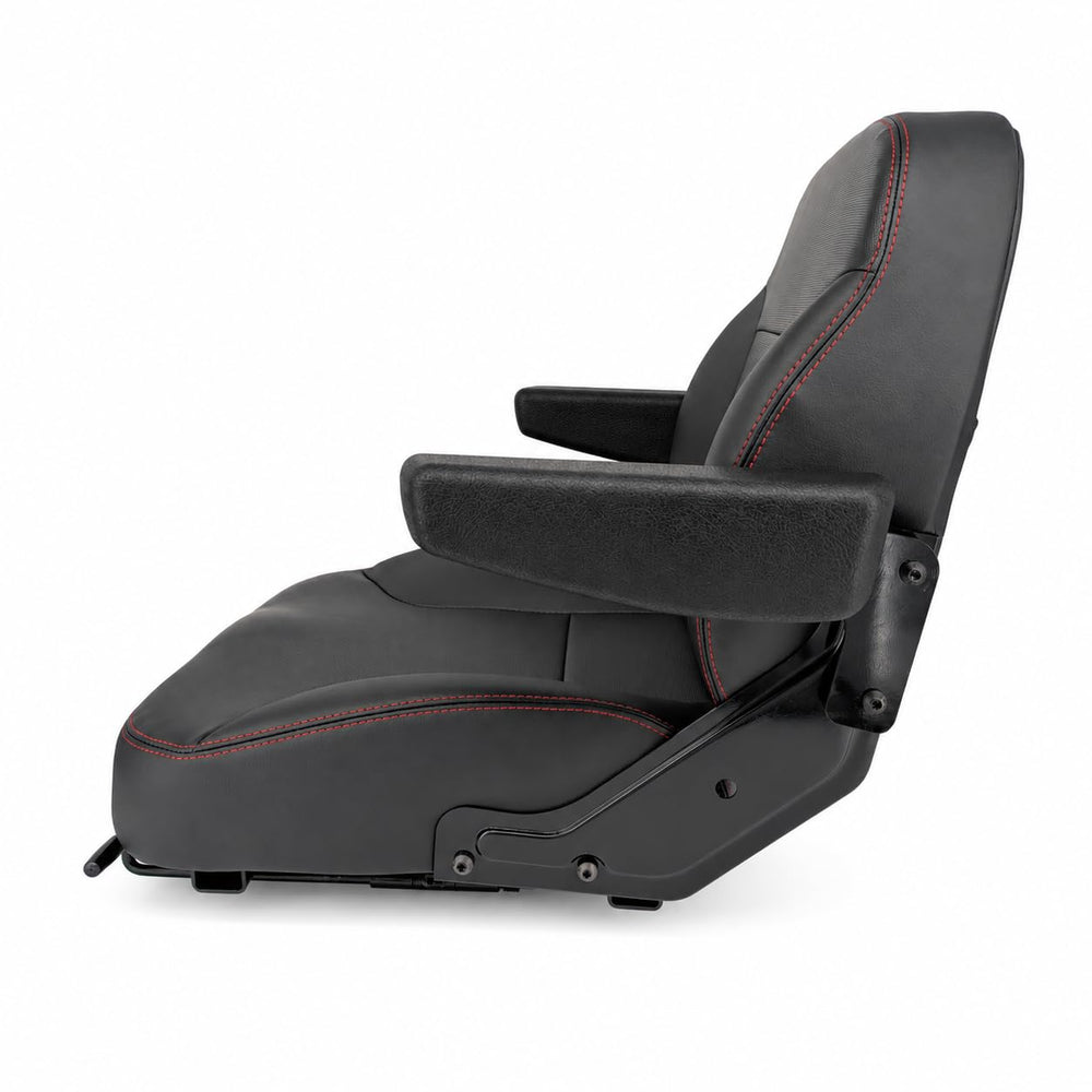Keystone Seats DURA-RIDE slide rails installed demonstrating easy fore/aft adjustability