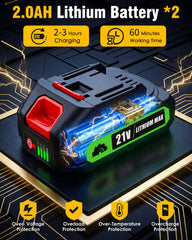 KFM batteries and charger displayed together for extended runtime and quick recharging