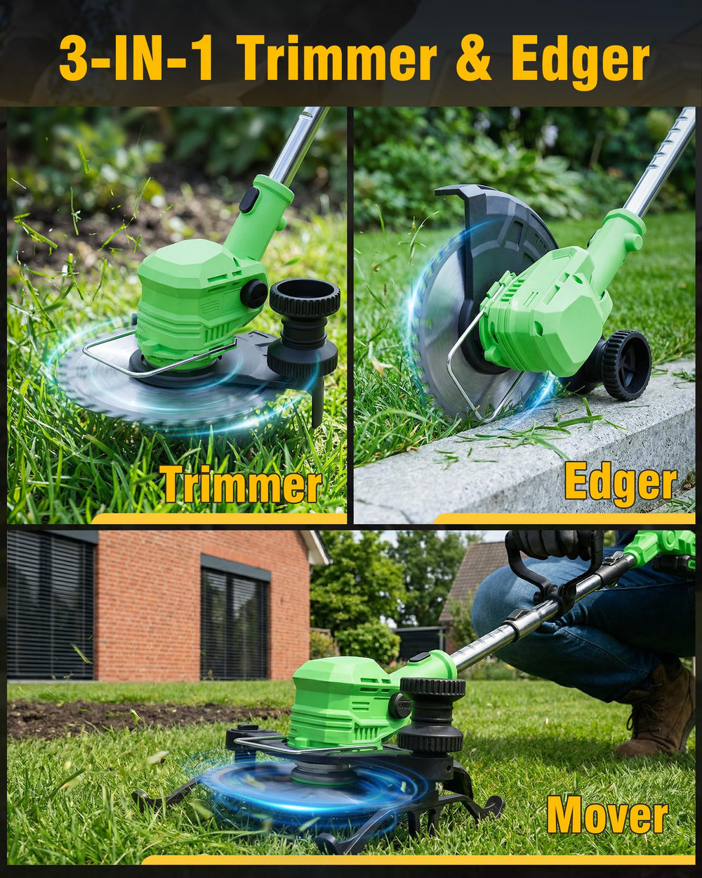 KFM blade and accessory set laid out for immediate brush cutting and edging versatility