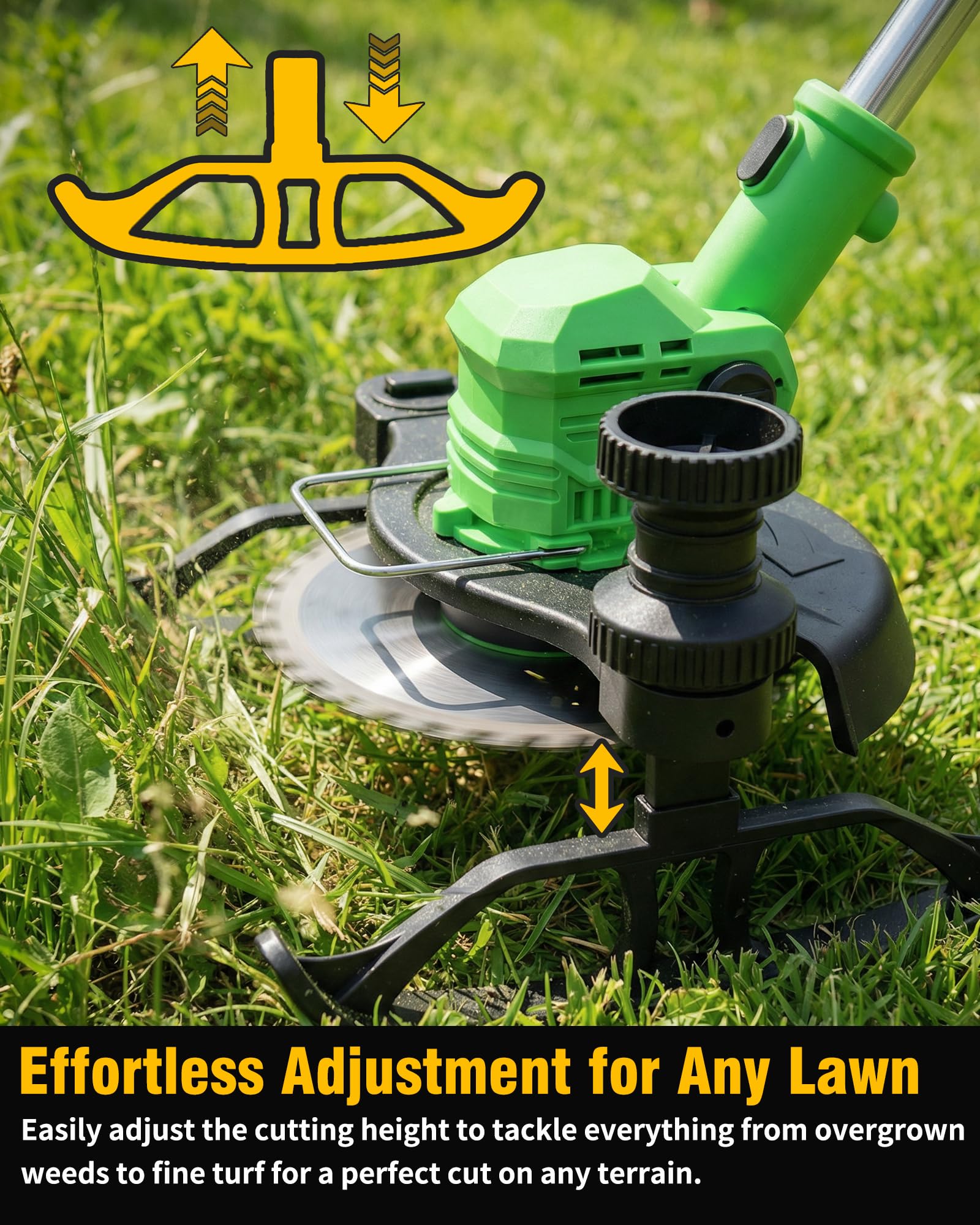 KFM folded weed wacker compact in a garage for easy storage and space saving