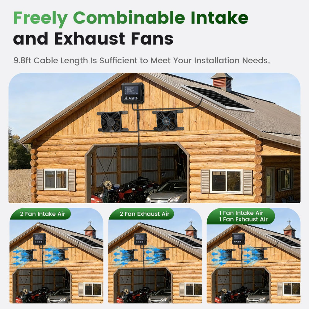 Kfonla fan exhausting warm air from shed for cooler interior