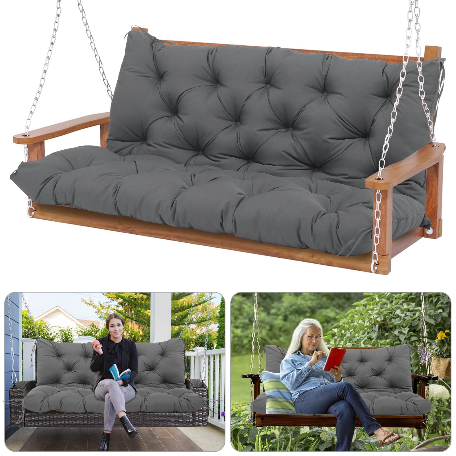 KGOSAUO front view of dark gray 60x40 cushion showing full coverage and modern look; protects and refreshes seating