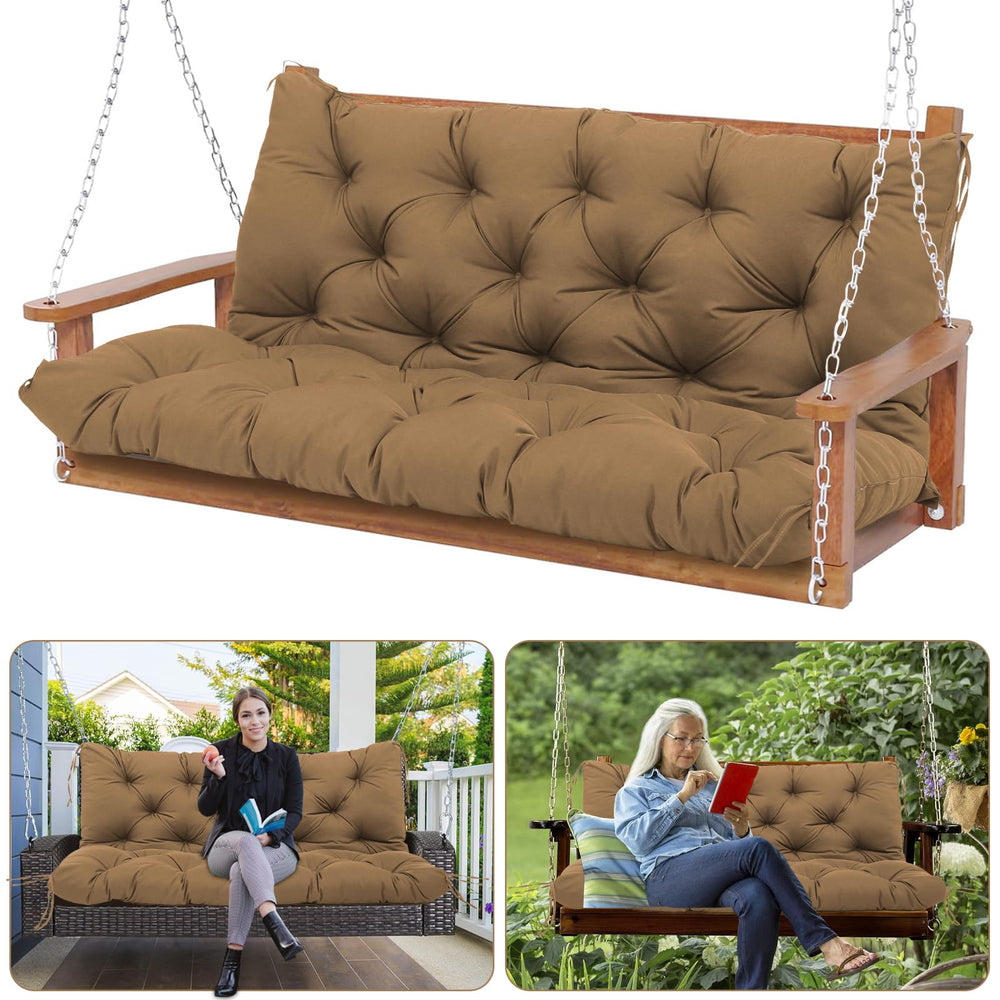 KGOSAUO front view brown swing cushion shows sleek waterproof finish and comfort