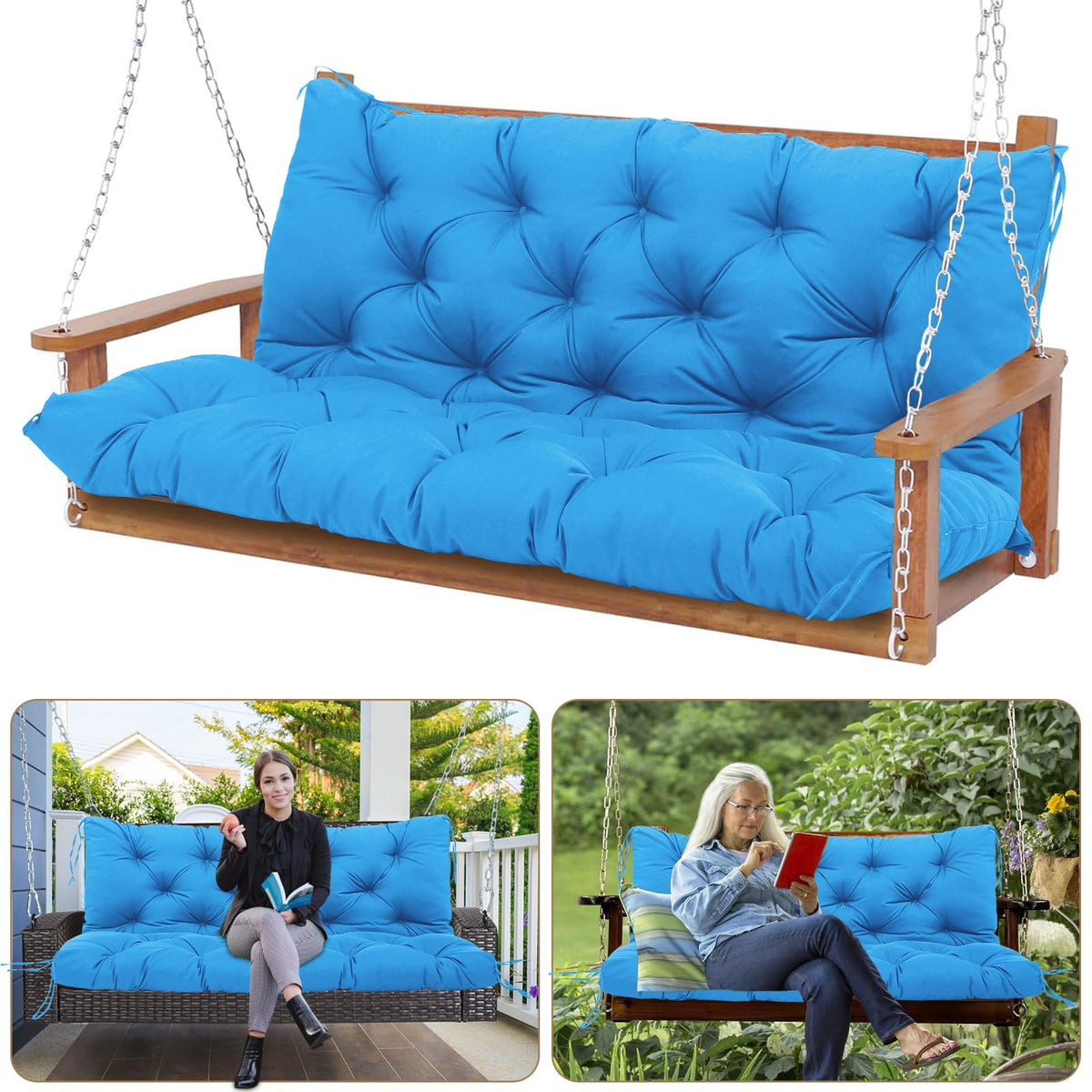 KGOSAUO peacock blue cushion front view showing vibrant color and full-seat coverage for comfort