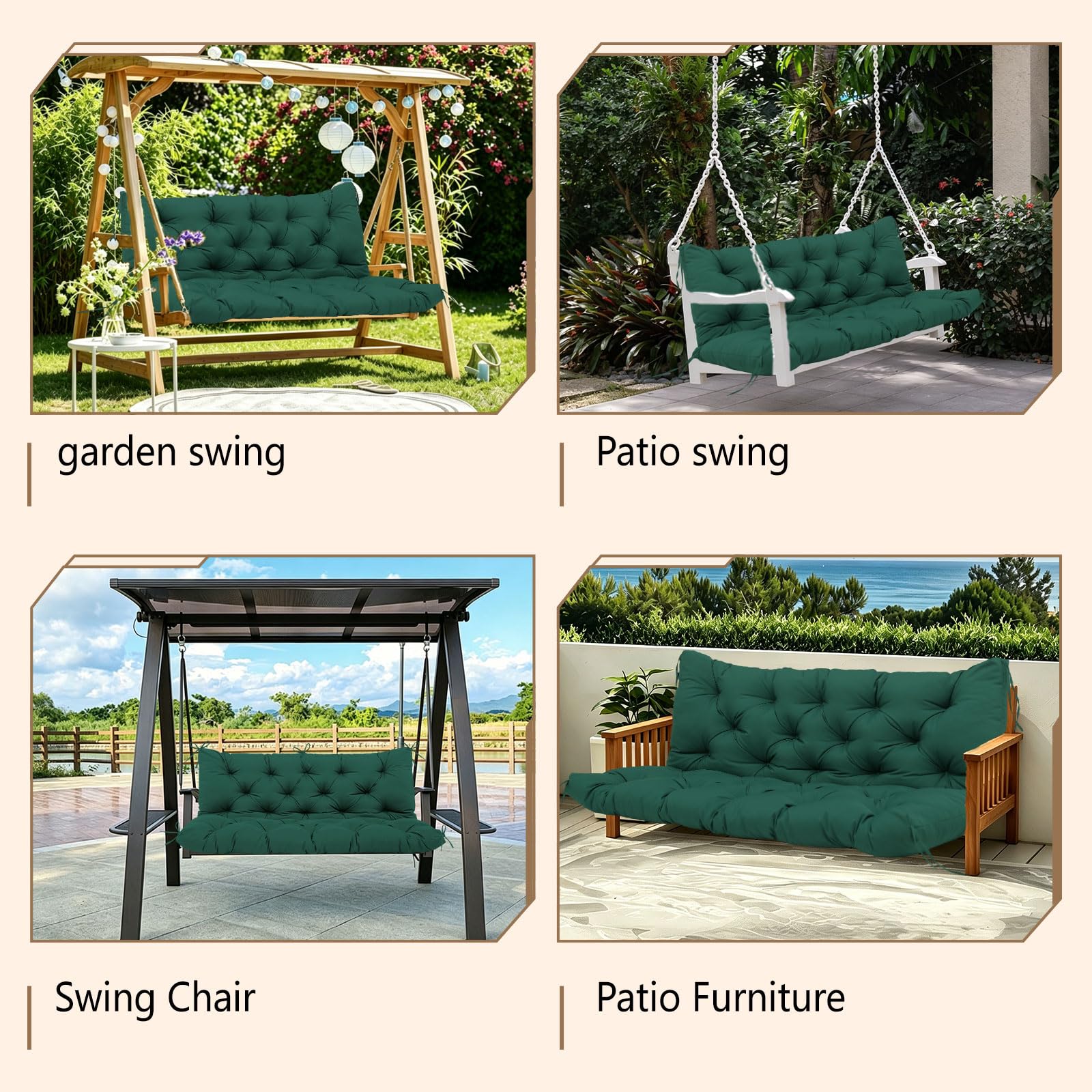 KGOSAUO cushion installed on a porch swing in a backyard setting showing comfort and style