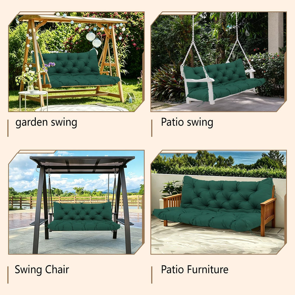 KGOSAUO cushion installed on a porch swing in a backyard setting showing comfort and style