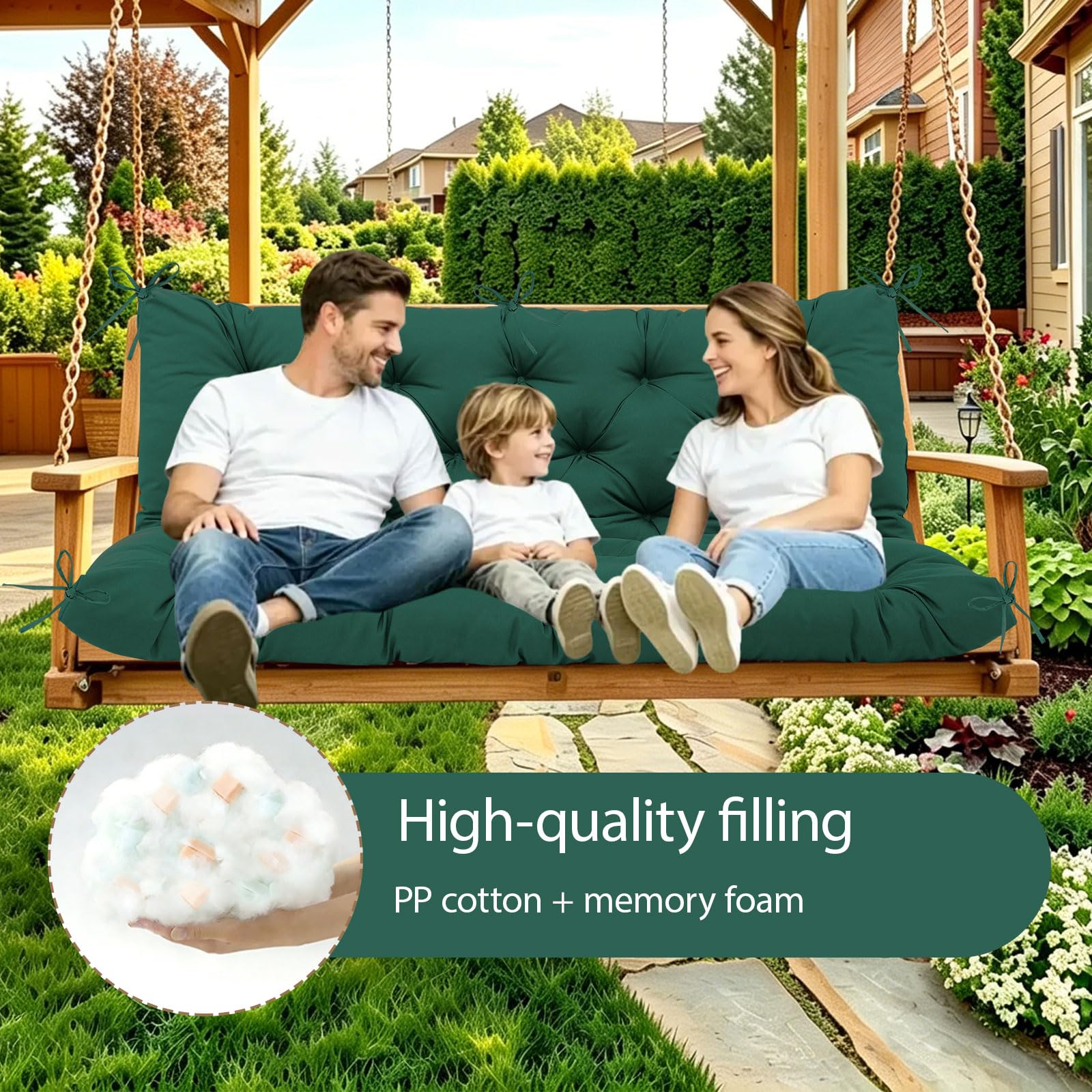 KGOSAUO side profile highlighting the 5-inch thick high-elastic core for supportive outdoor seating