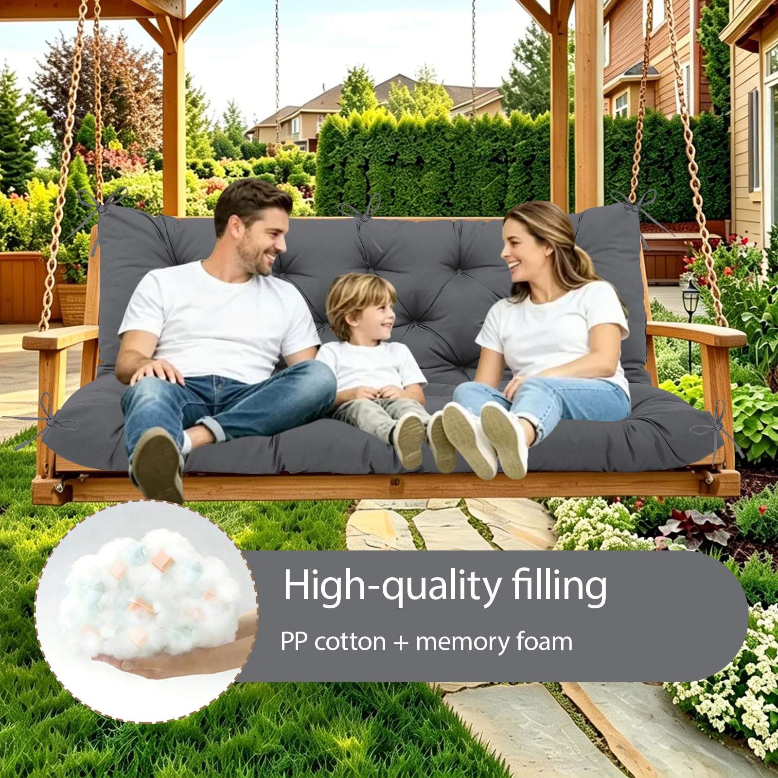 KGOSAUO side profile demonstrates 5-inch thick PP cotton fill delivering visible plush support and rebound