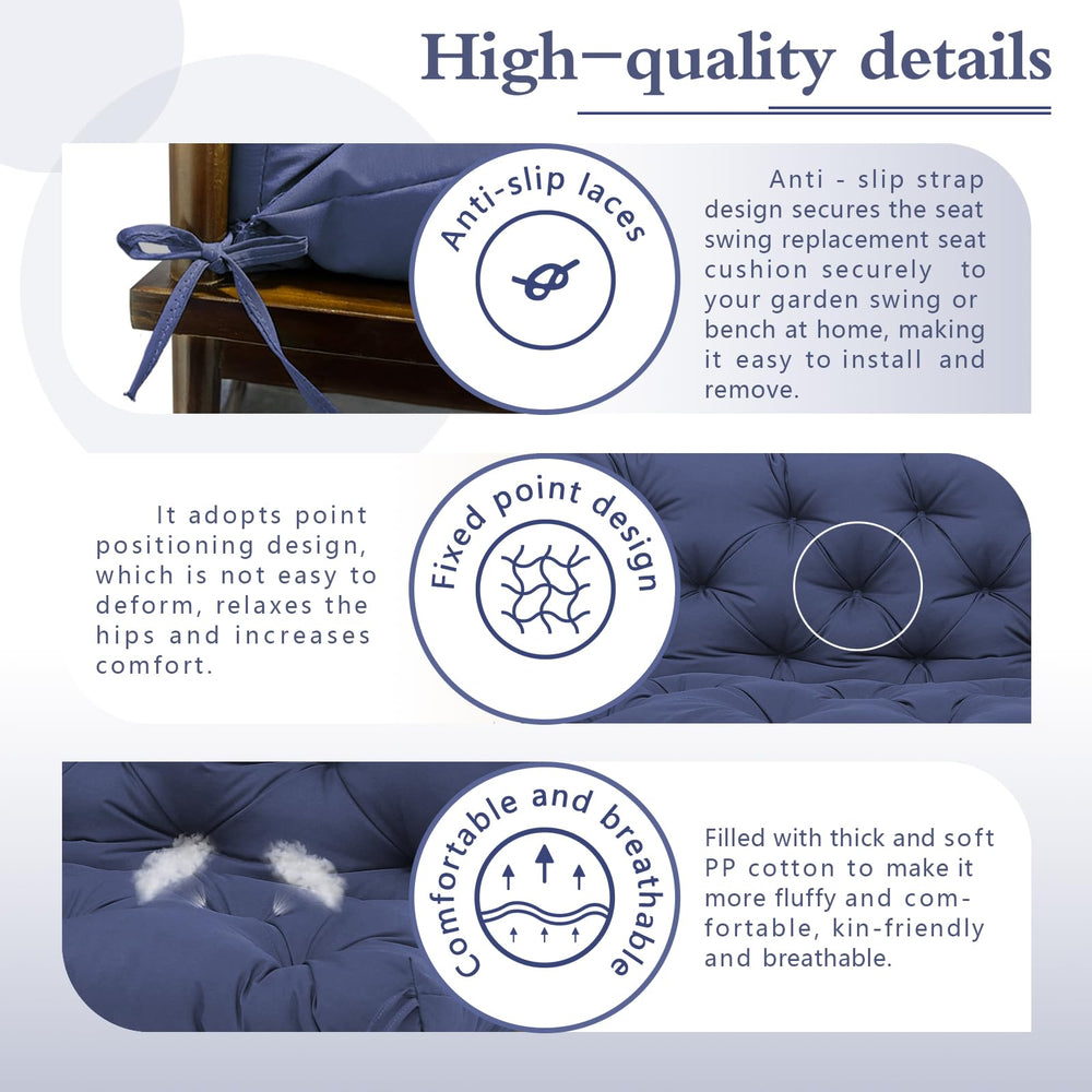 KGOSAUO ties and anti-slip straps detail securing cushion to swing for stable use