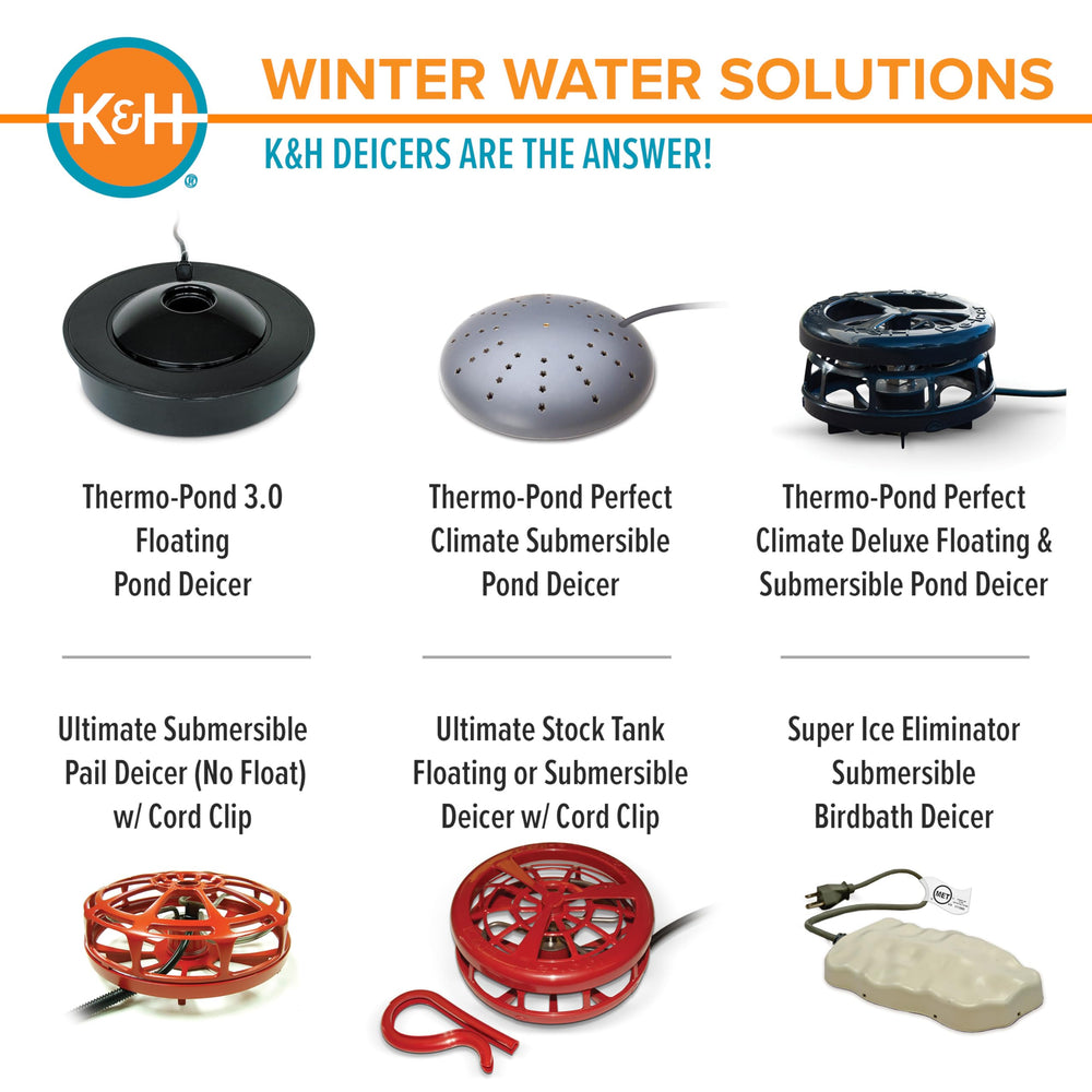 K&H Thermo-Pond under-ice illustration showing maintained breathing hole for gas exchange
