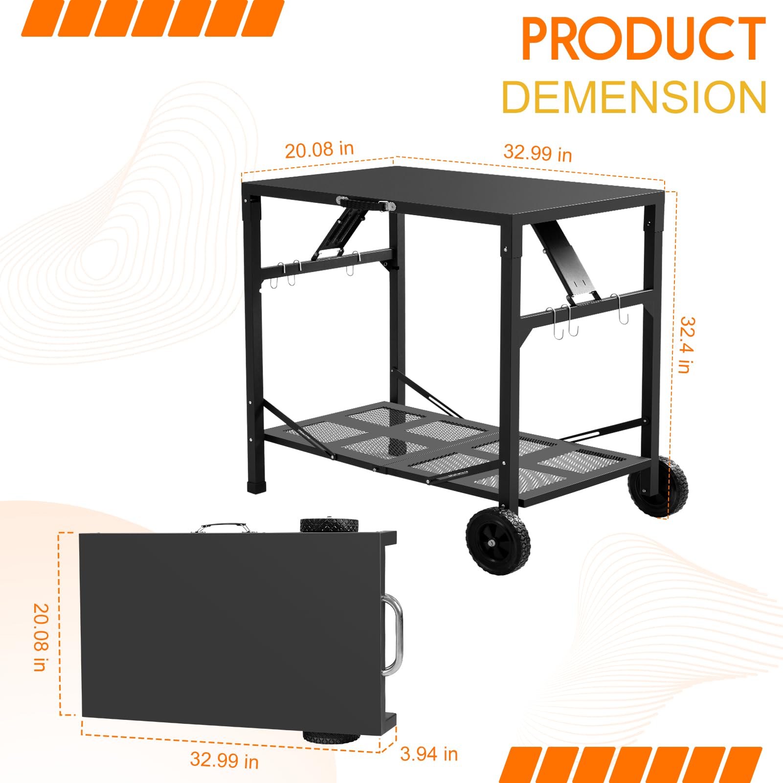 KHAMAL cart holding a pizza oven in use for versatile outdoor cooking benefit