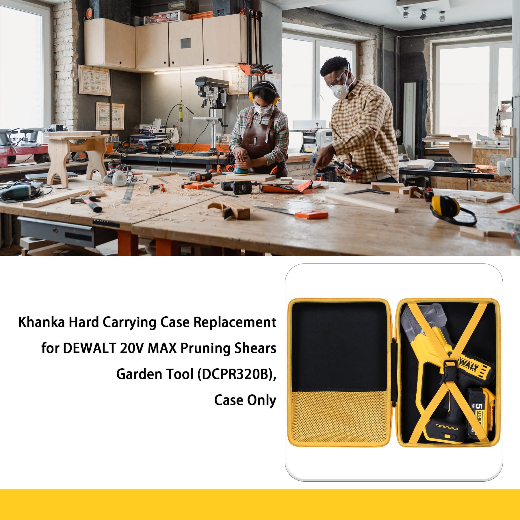khanka velvet-lined interior cushioning DEWALT DCPR320B for scratch protection