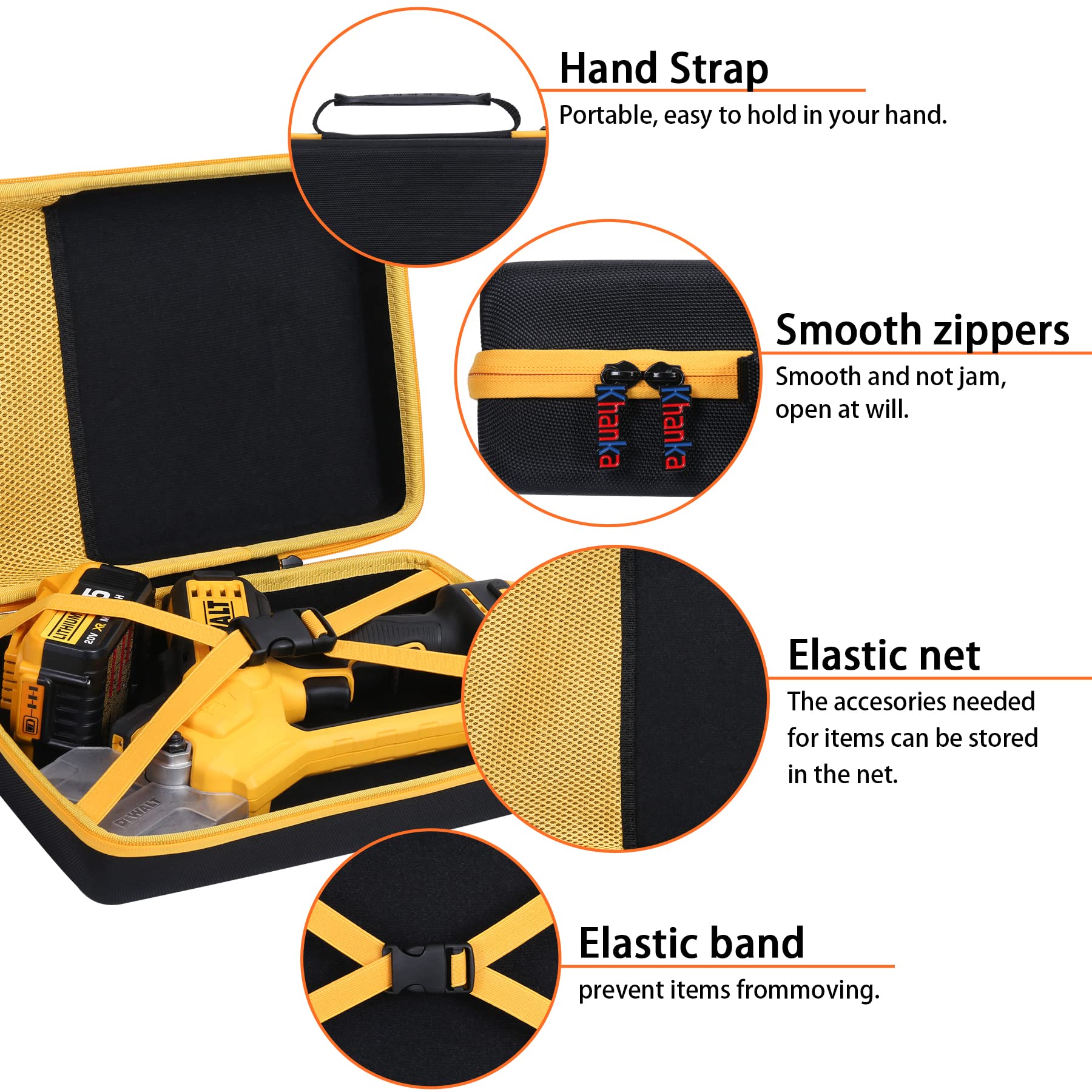 khanka mesh pocket storing chargers and blades for organized access