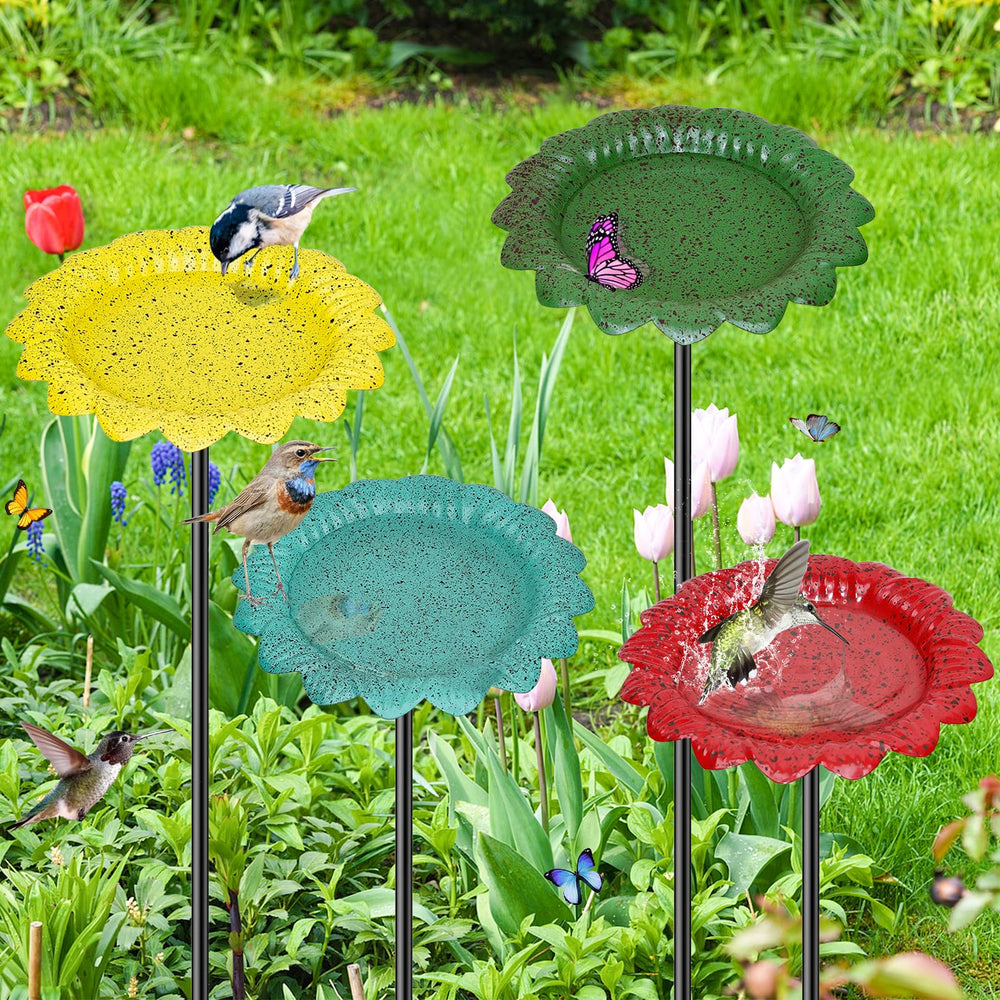 KHayRovies front view of four colorful baths attracting birds