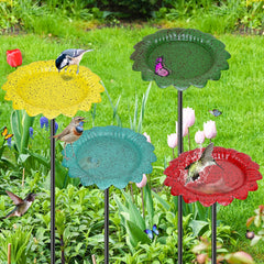 KHayRovies front view of four colorful baths attracting birds