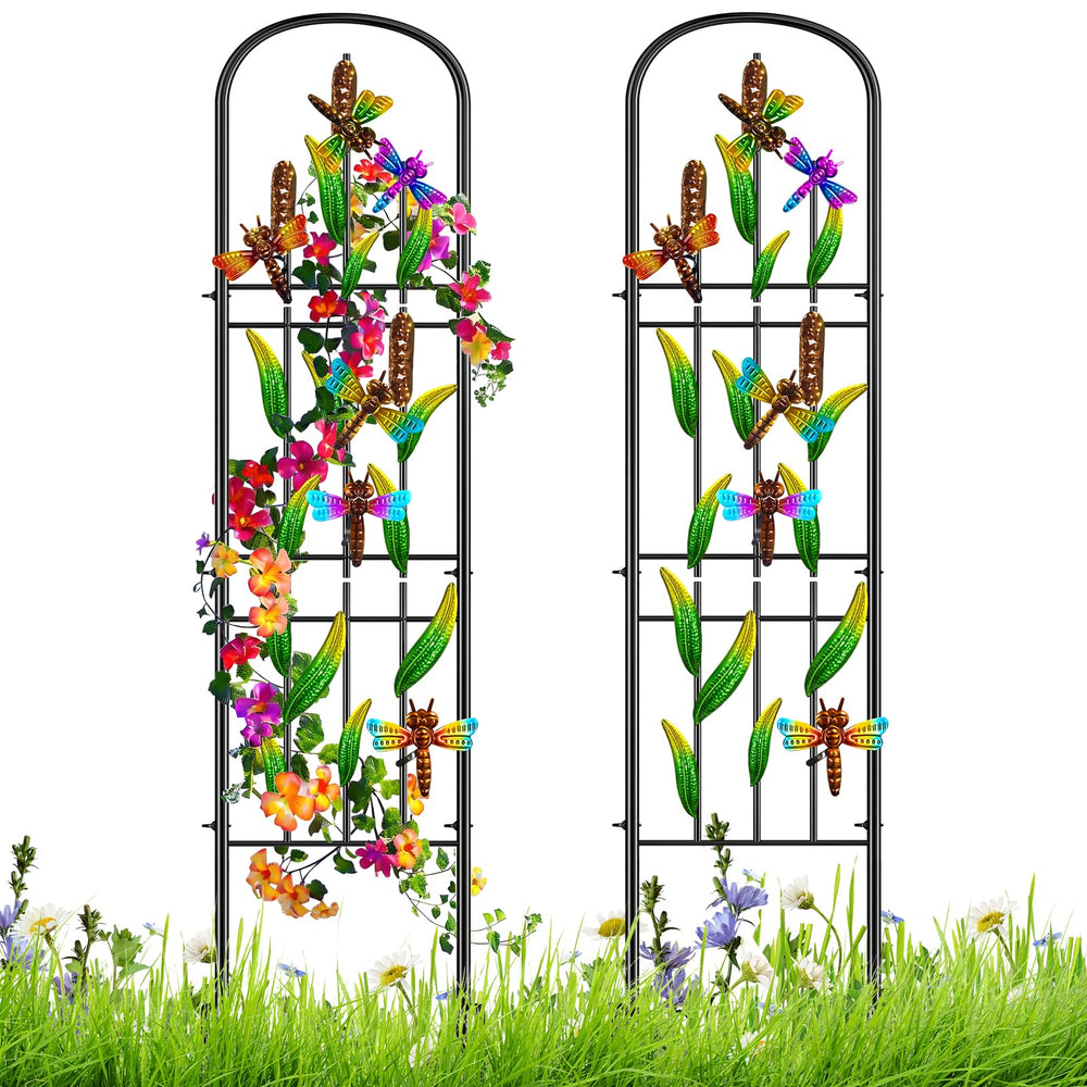 KHayRovies trellis front view showing decorative dragonfly and leaves, enhances garden curb appeal