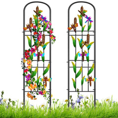 KHayRovies trellis front view showing decorative dragonfly and leaves, enhances garden curb appeal