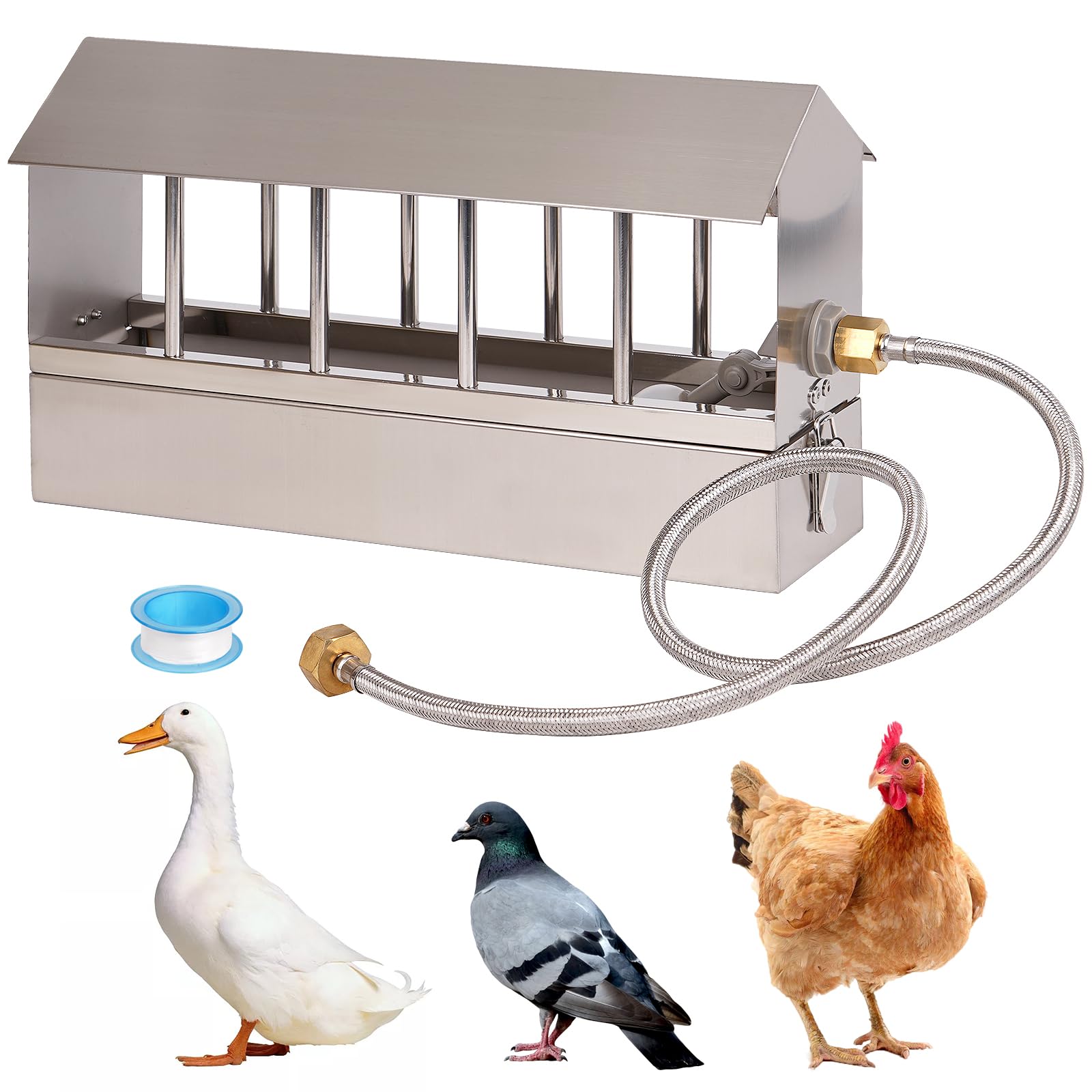 KHEARPSL front view stainless waterer showing durable tray and ten windows benefit hygiene
