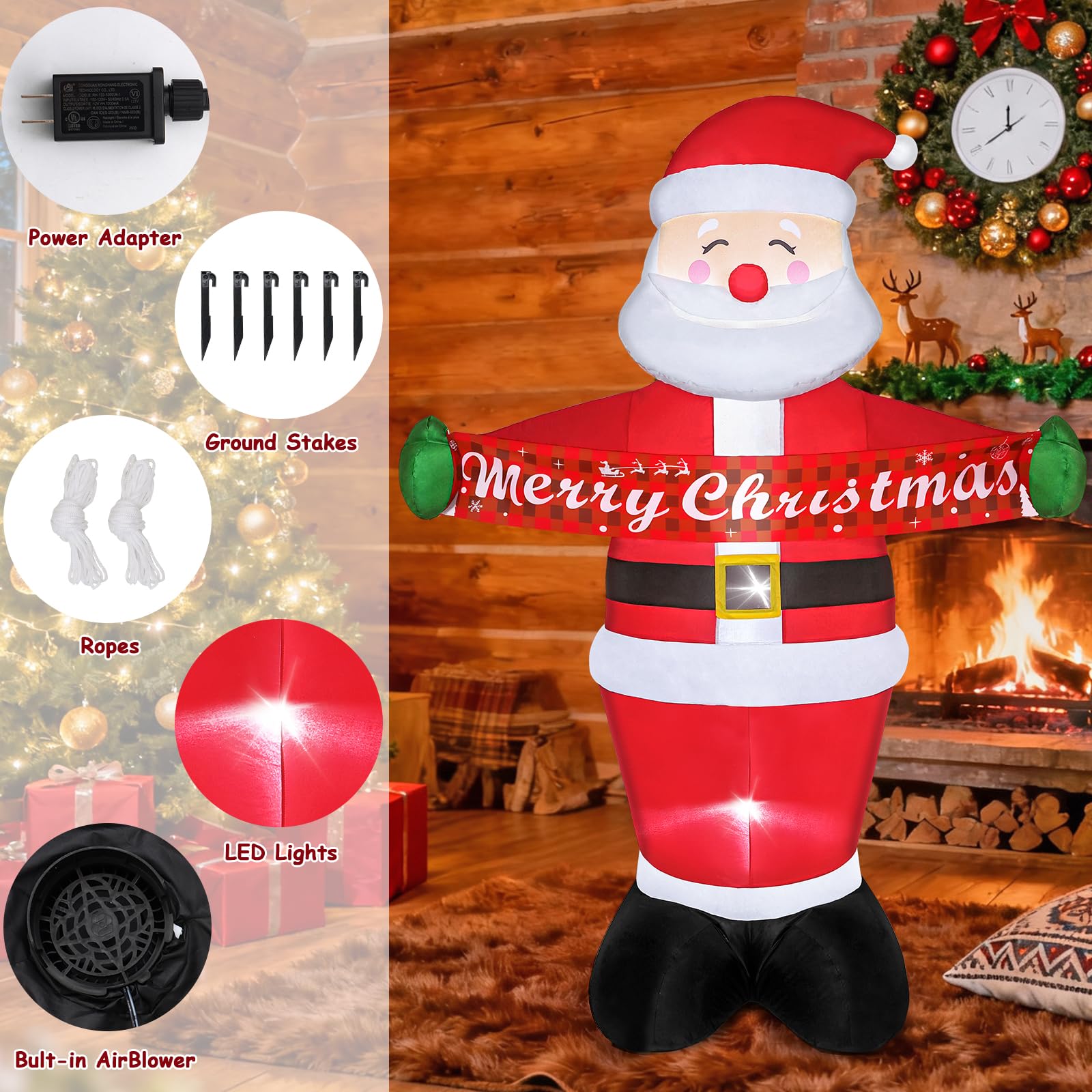 KHOYIME illuminated Santa at night creating warm yard glow