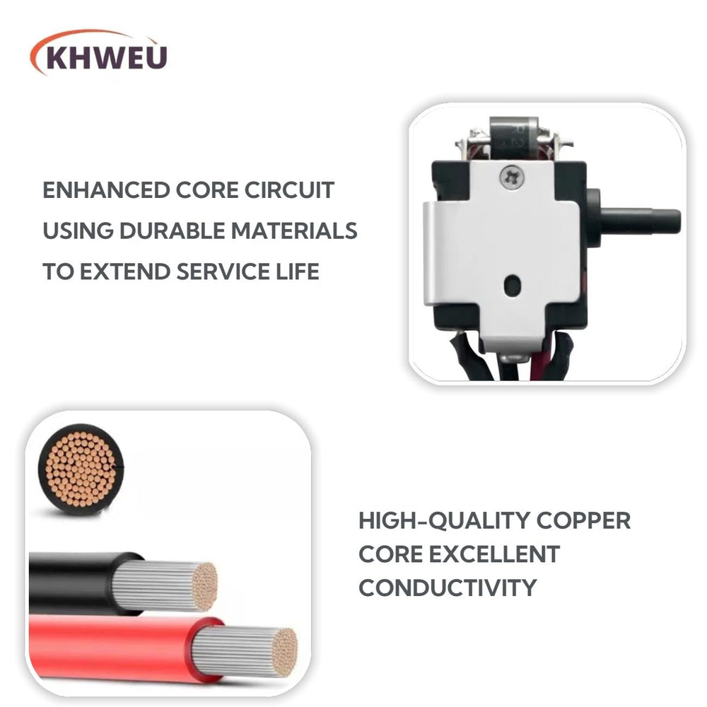 KHWEU switch close-up highlighting reinforced polymer and clear labeling