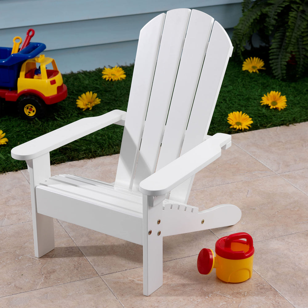 KidKraft armrest detail on Adirondack chair showing wide armrest for holding drinks