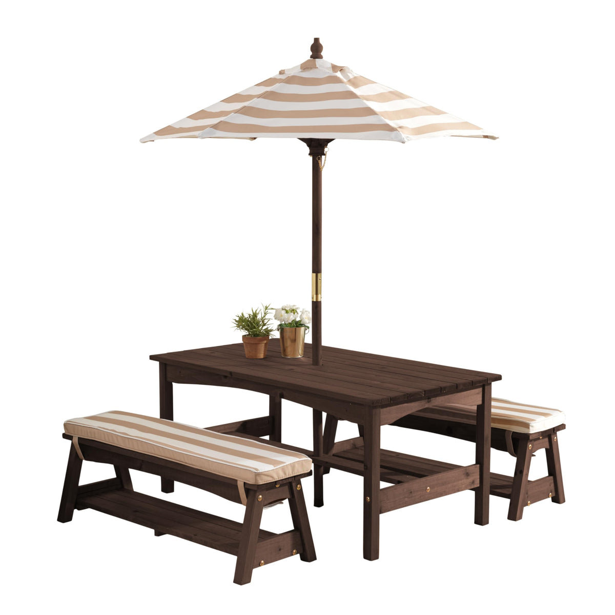 KidKraft full patio set front view showing durable outdoor seating and umbrella