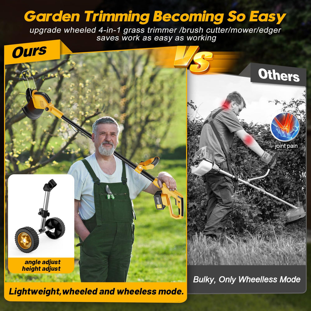 Kidovin lifestyle shot in garden showing quiet, ergonomic yard work