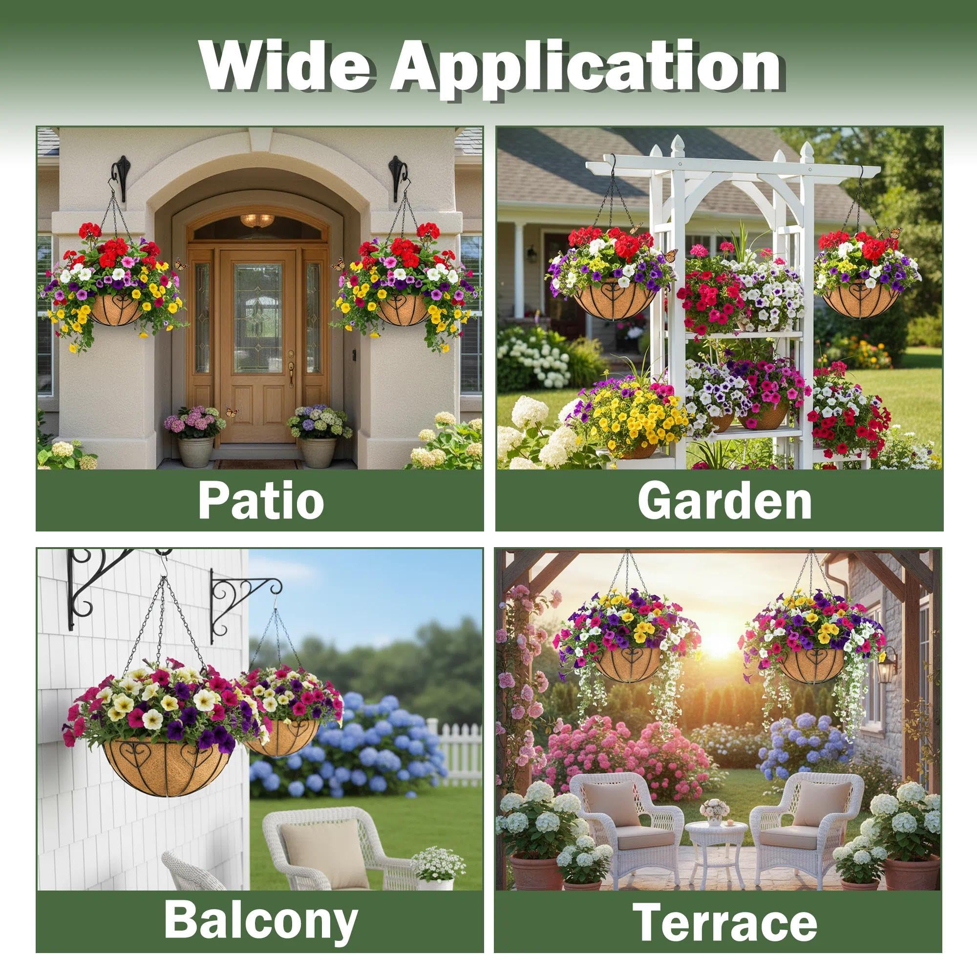 KIDYBELL balcony lifestyle scene with four baskets enhancing outdoor decor and plant visibility