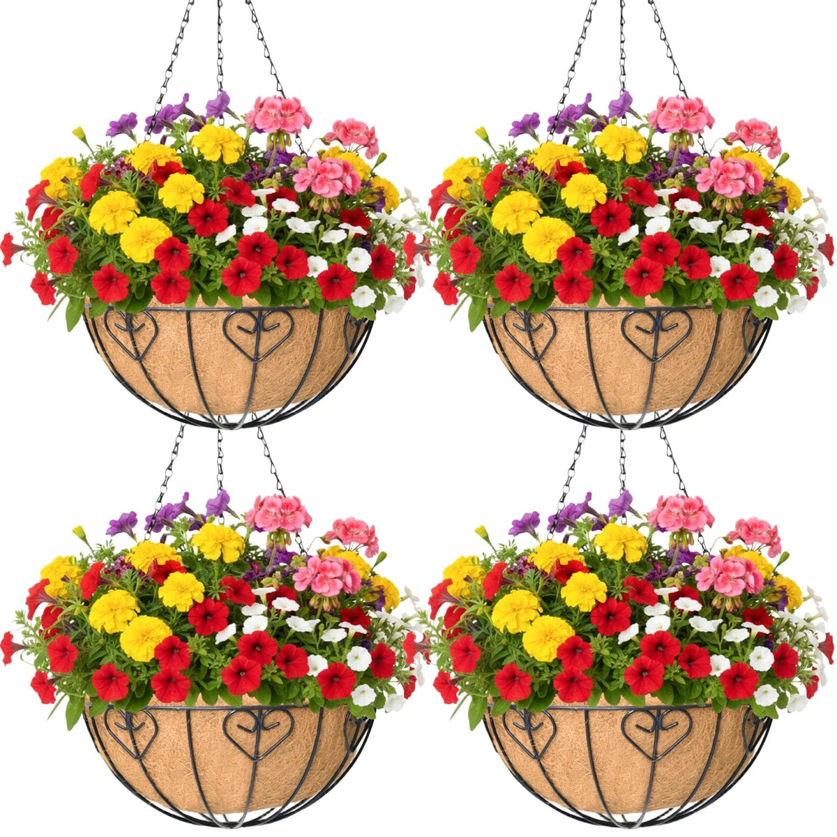 KIDYBELL front view of four black hanging planters showing cohesive look and curb appeal