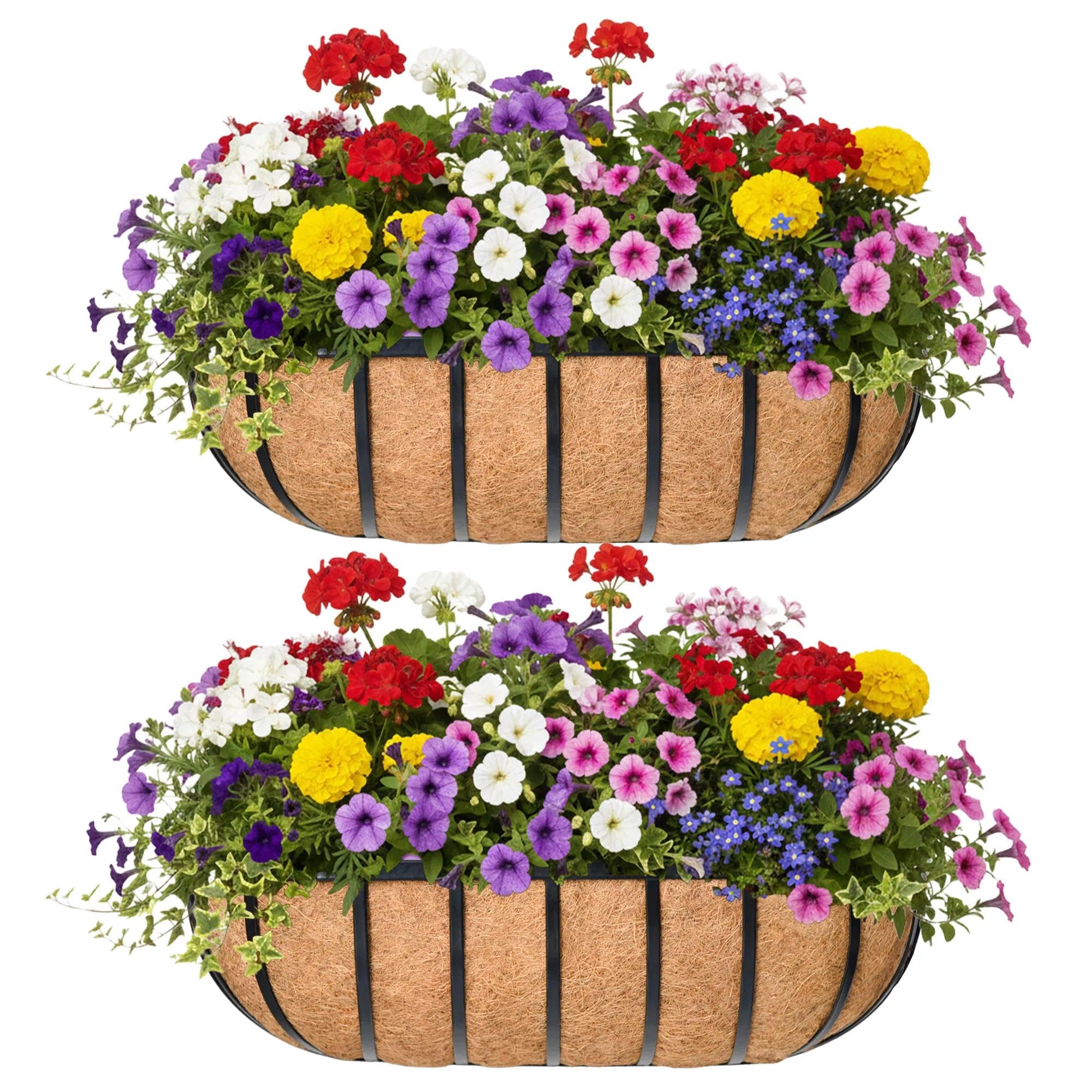 KIDYBELL front view of black 16-inch railing planter showing clean farmhouse style and curb appeal