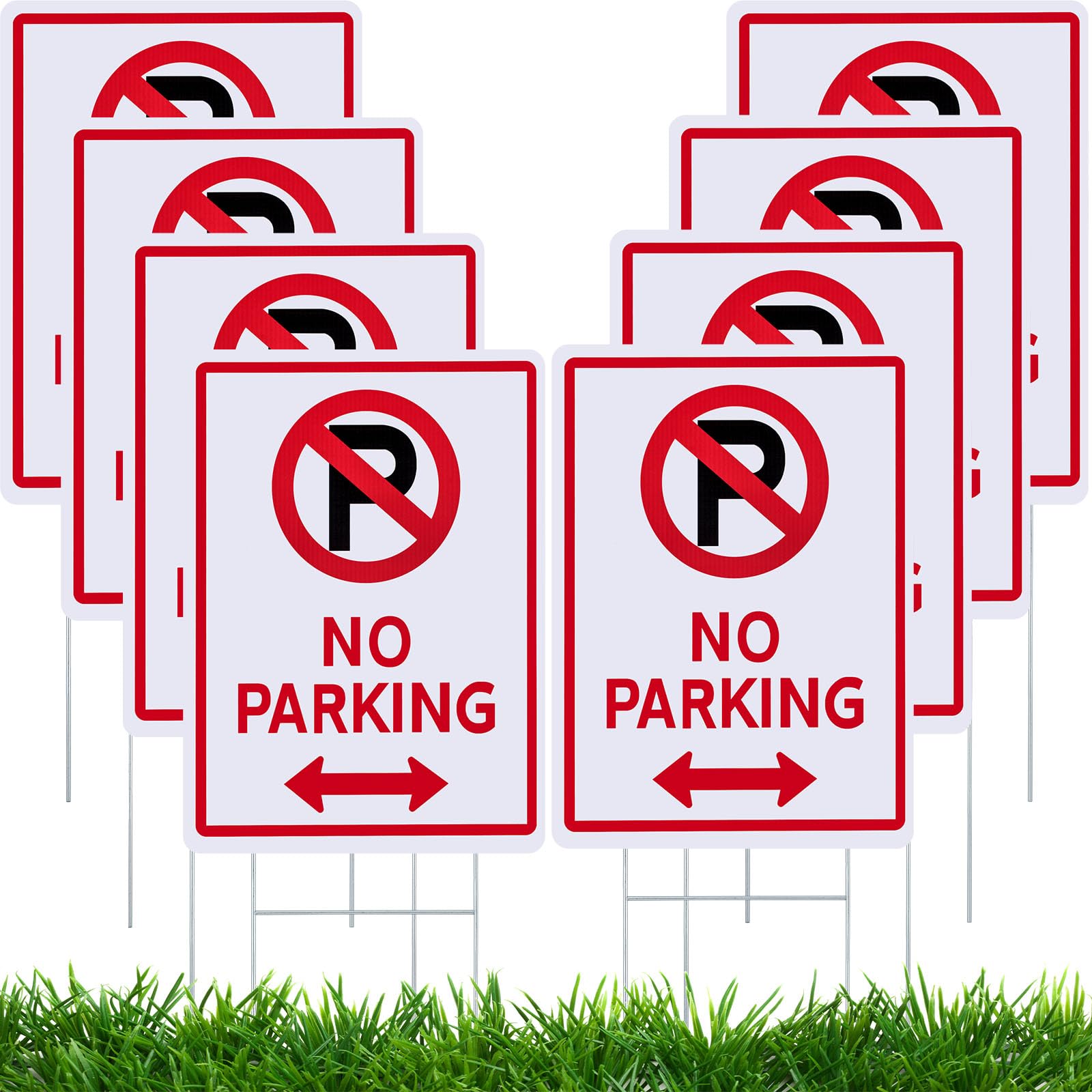 Kigley front view of eight no parking signs showing visibility benefit