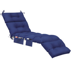 Kigley front view of both navy chaise cushions showing full coverage and tufting for comfort