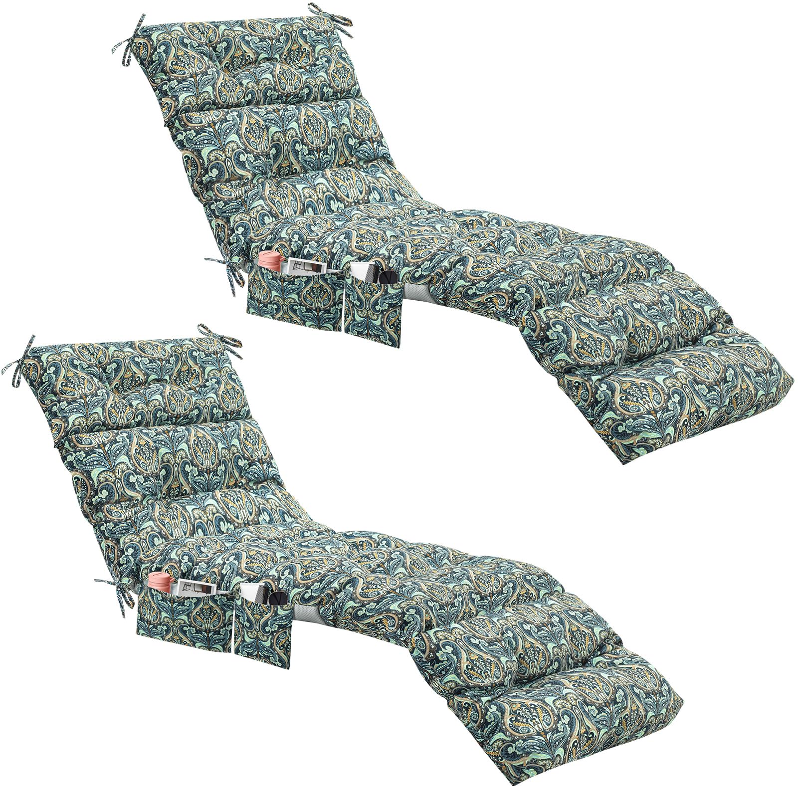 Kigley front view cyan paisley cushions showing full pattern and plush comfort