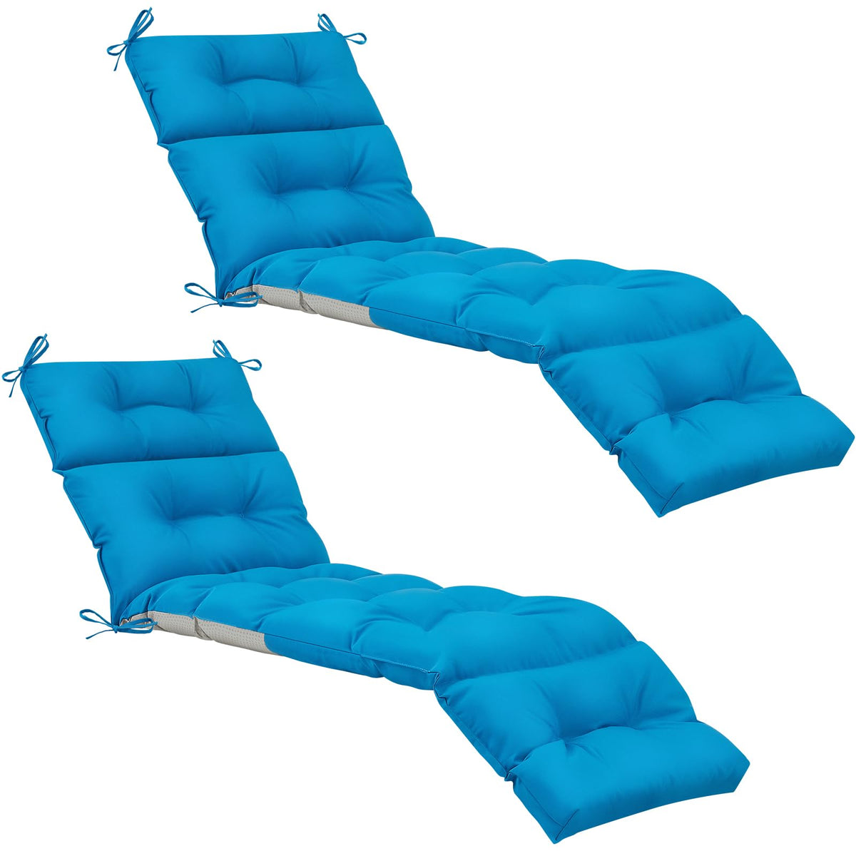 Kigley front view of light blue chaise cushions showing full length and color benefit