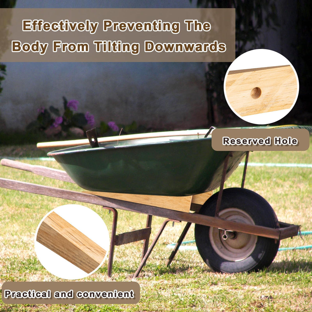 Kigley wedge placed under a wheelbarrow wheel demonstrating stable wheel stop