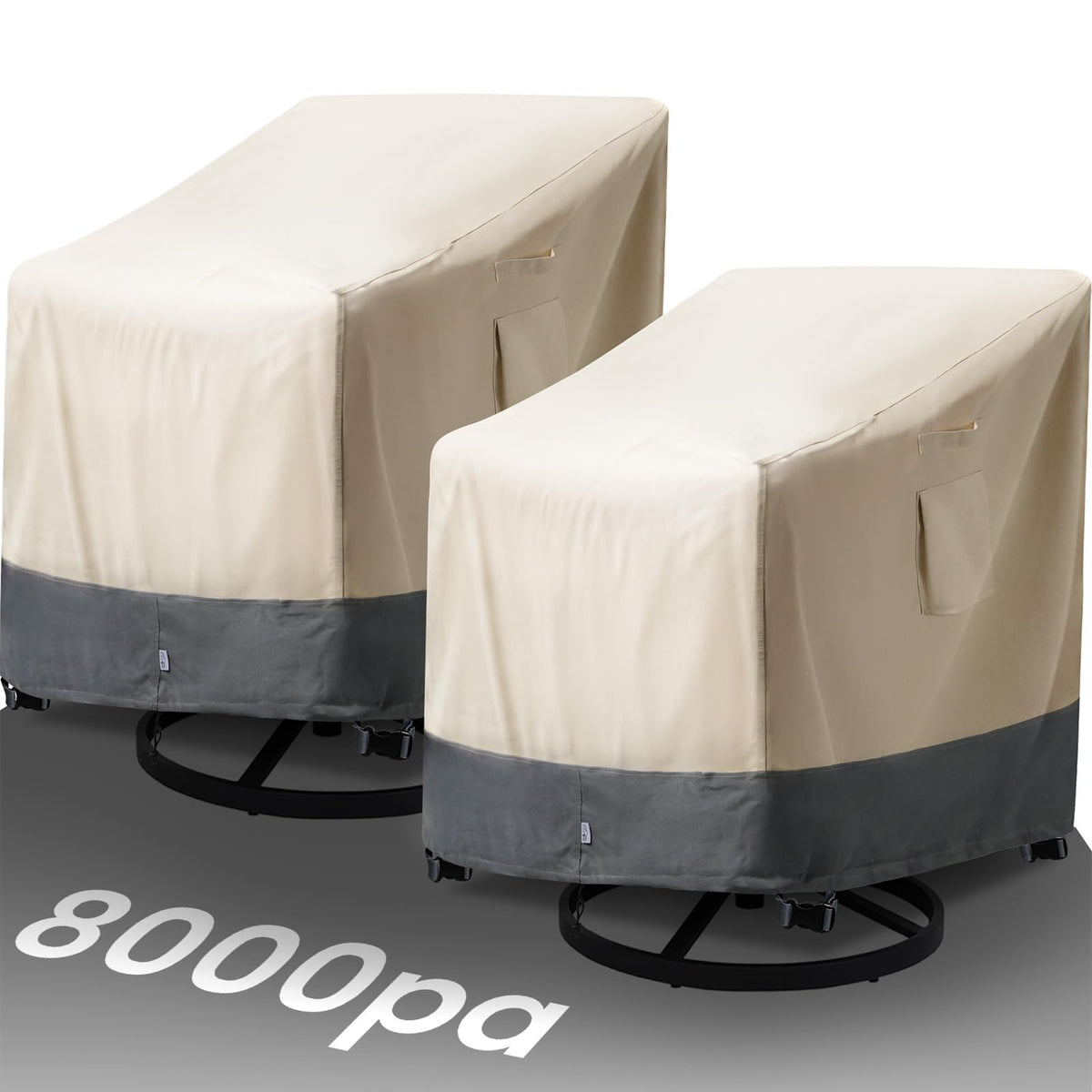 kikcoin front view showing cover protecting Adirondack chair and preventing weather damage