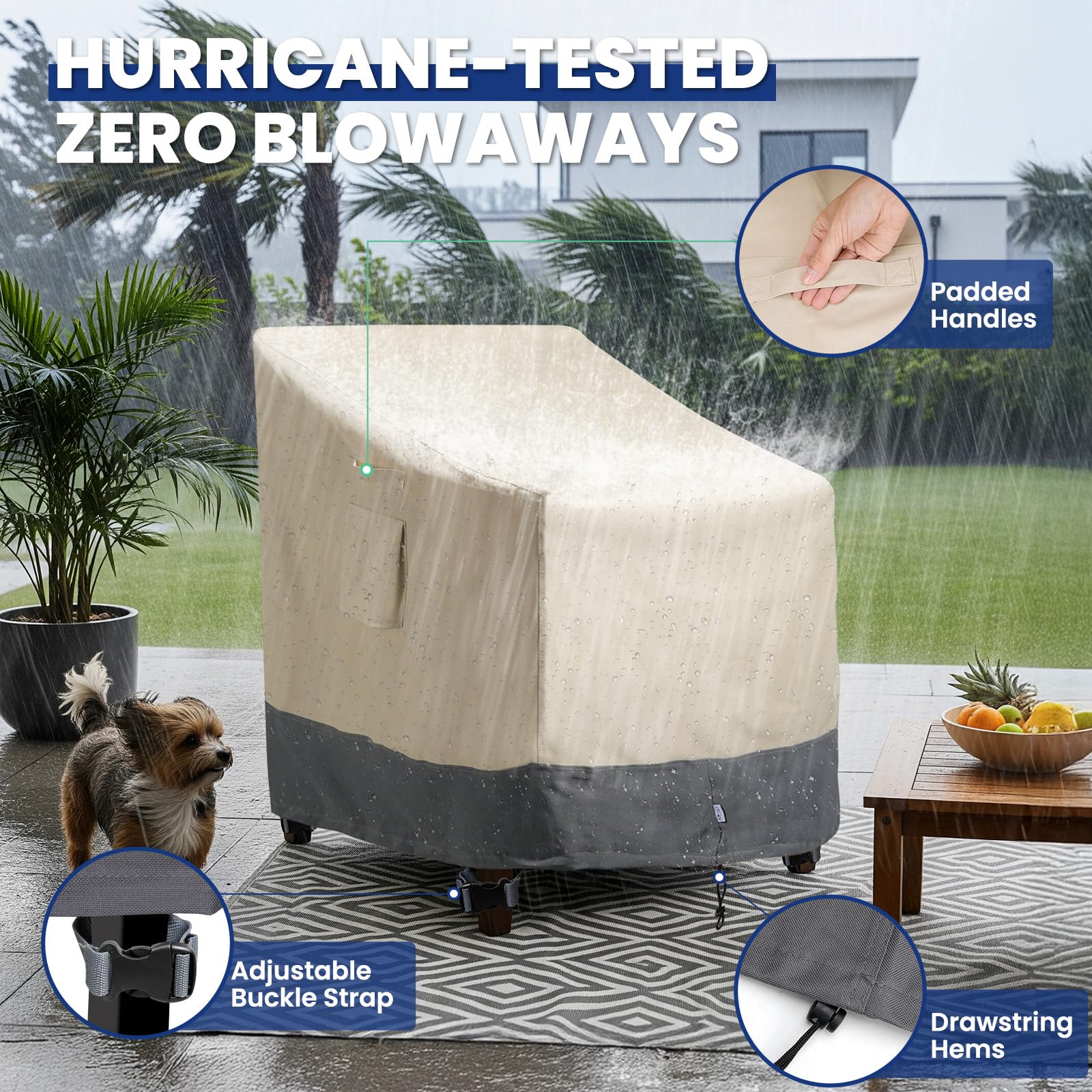 kikcoin covered swivel chair in use on patio protecting seat from rain