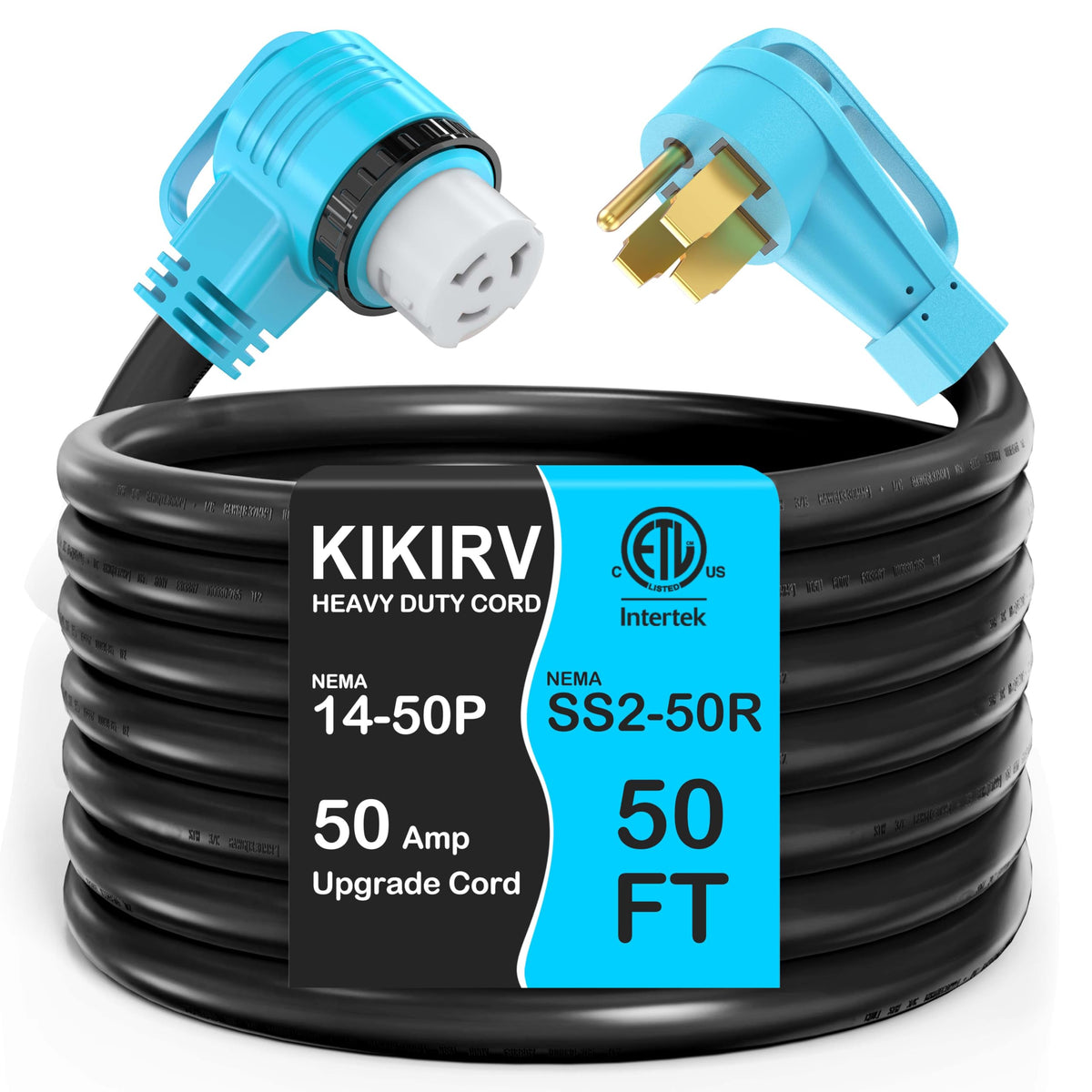 KIKIRV front connector showing plug and full 50ft length for reliable connection