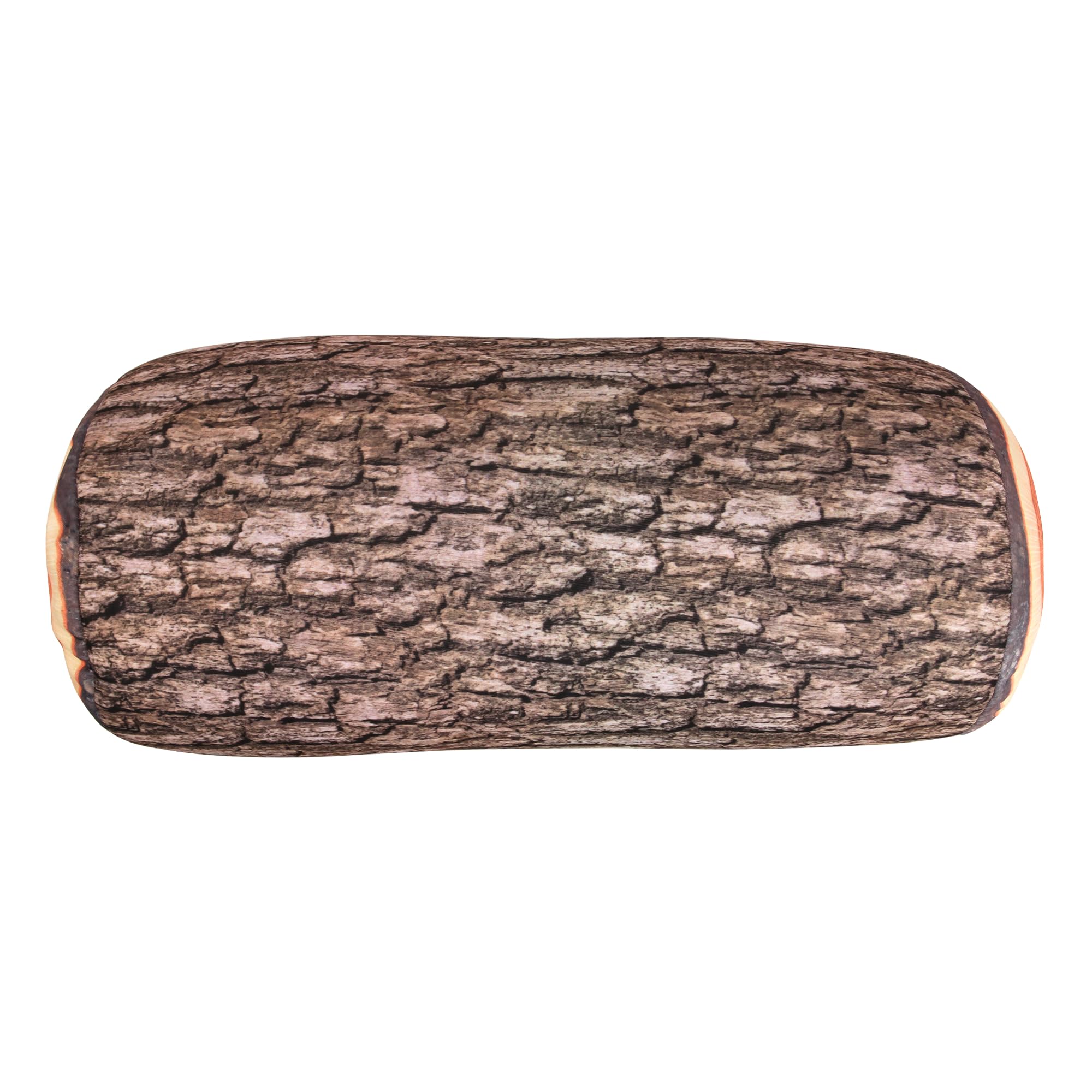 Kikkerland log pillow front view shows realistic wood print and playful decor benefit
