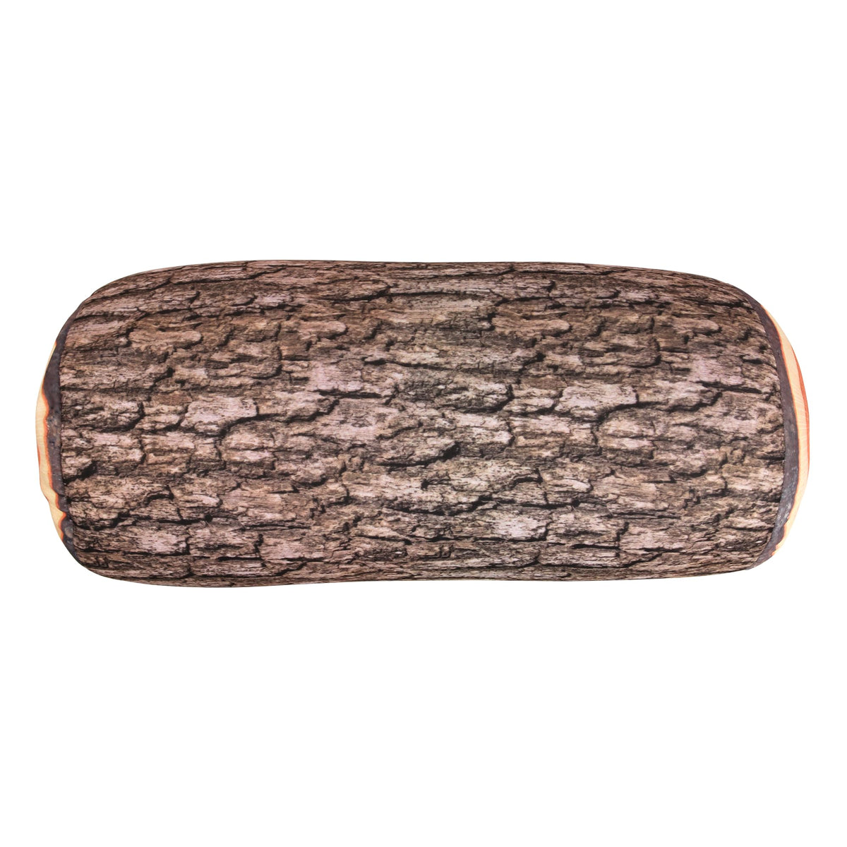 Kikkerland log pillow front view shows realistic wood print and playful decor benefit