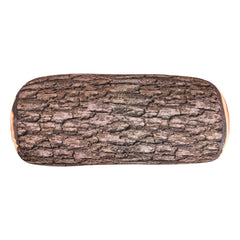 Kikkerland log pillow front view shows realistic wood print and playful decor benefit