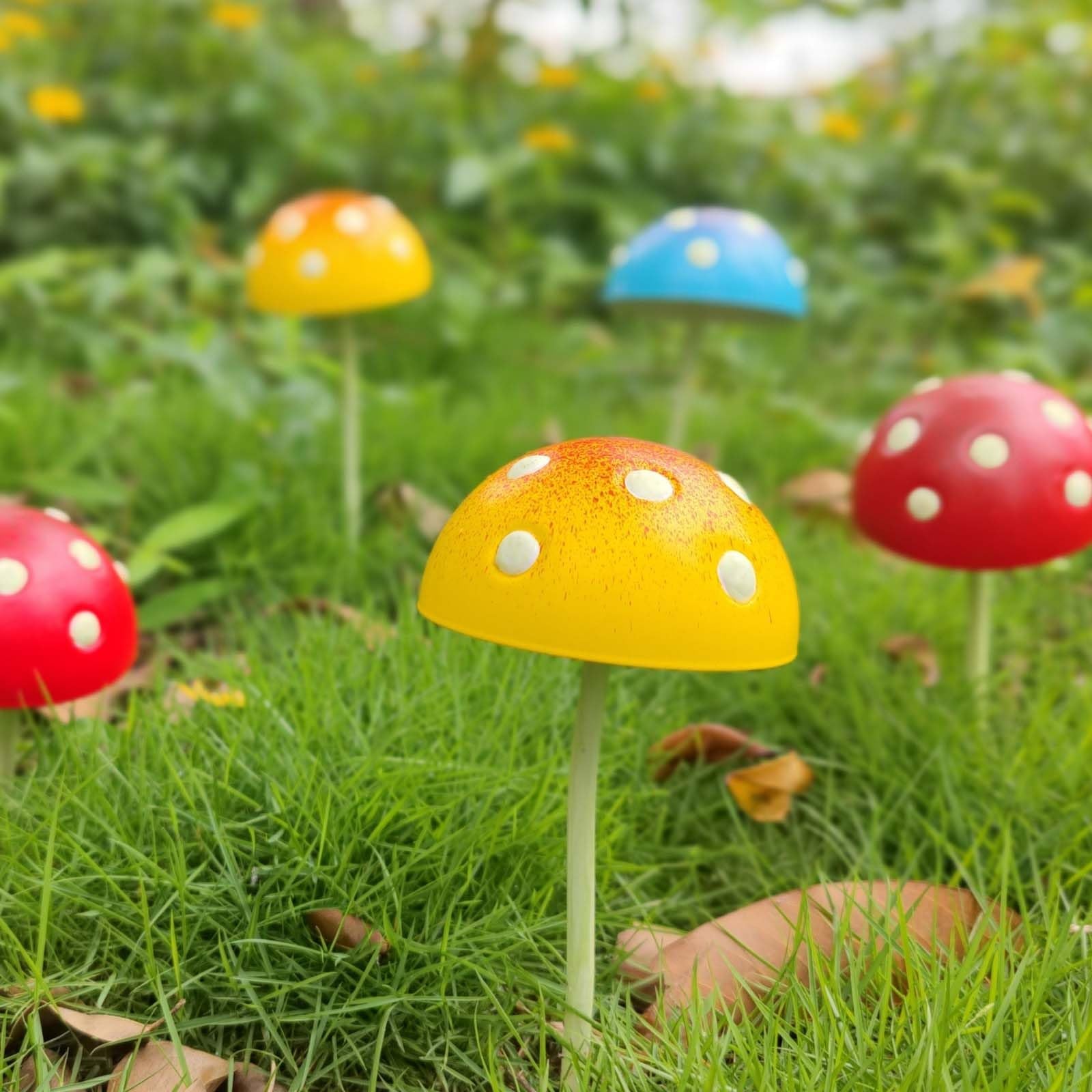 KIKTOP front view of six mushrooms adds whimsical color