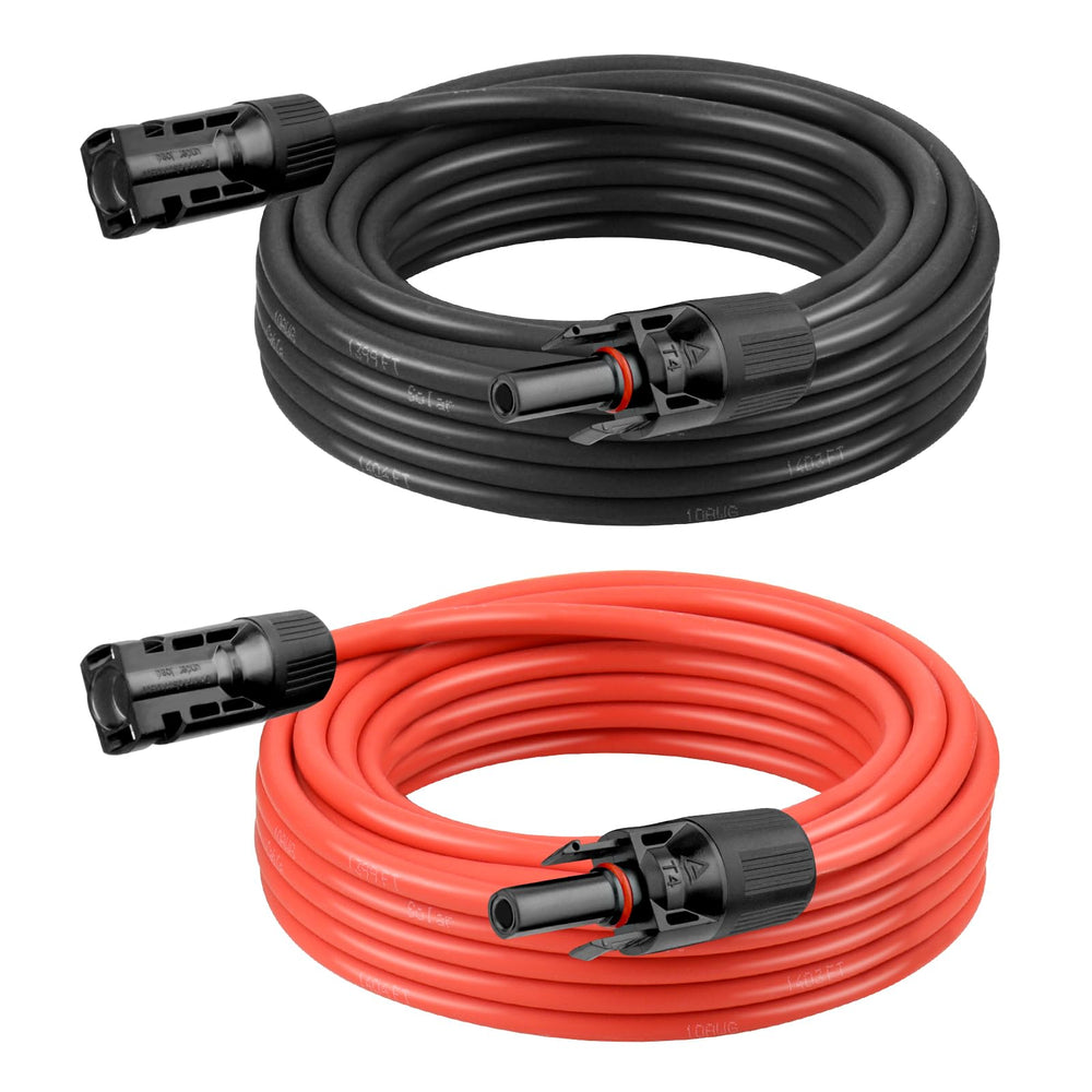Kimbluth front view of packaged red and black 20ft solar cables showing professional finish and durability