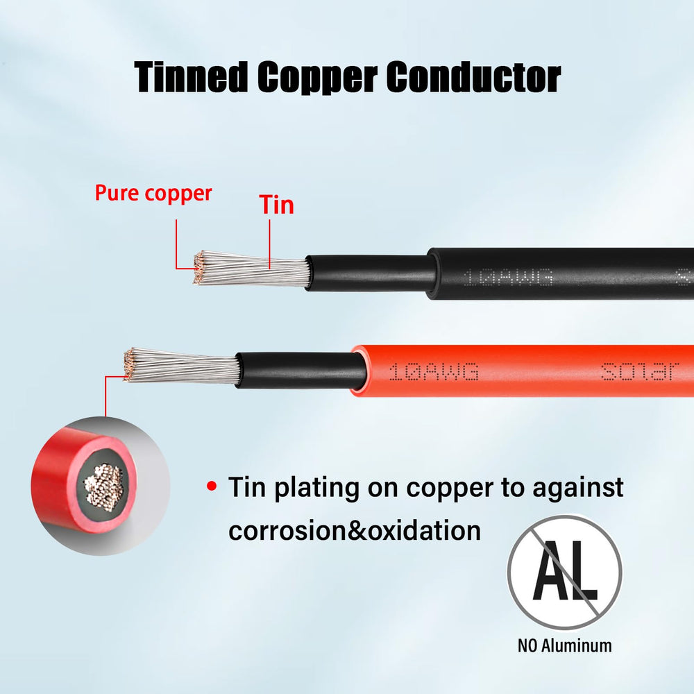 Kimbluth cable length and color-coded polarity comparison showing 20ft red and black convenience