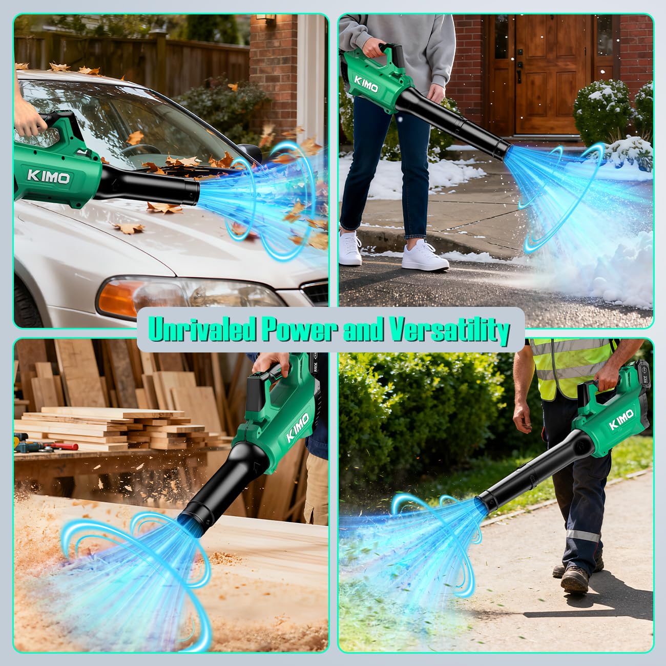 KIMO blower staged in garden demonstrating versatile outdoor use